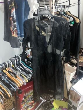 Acne Nancy Black Sheer Long Sleeve Midi Dress
